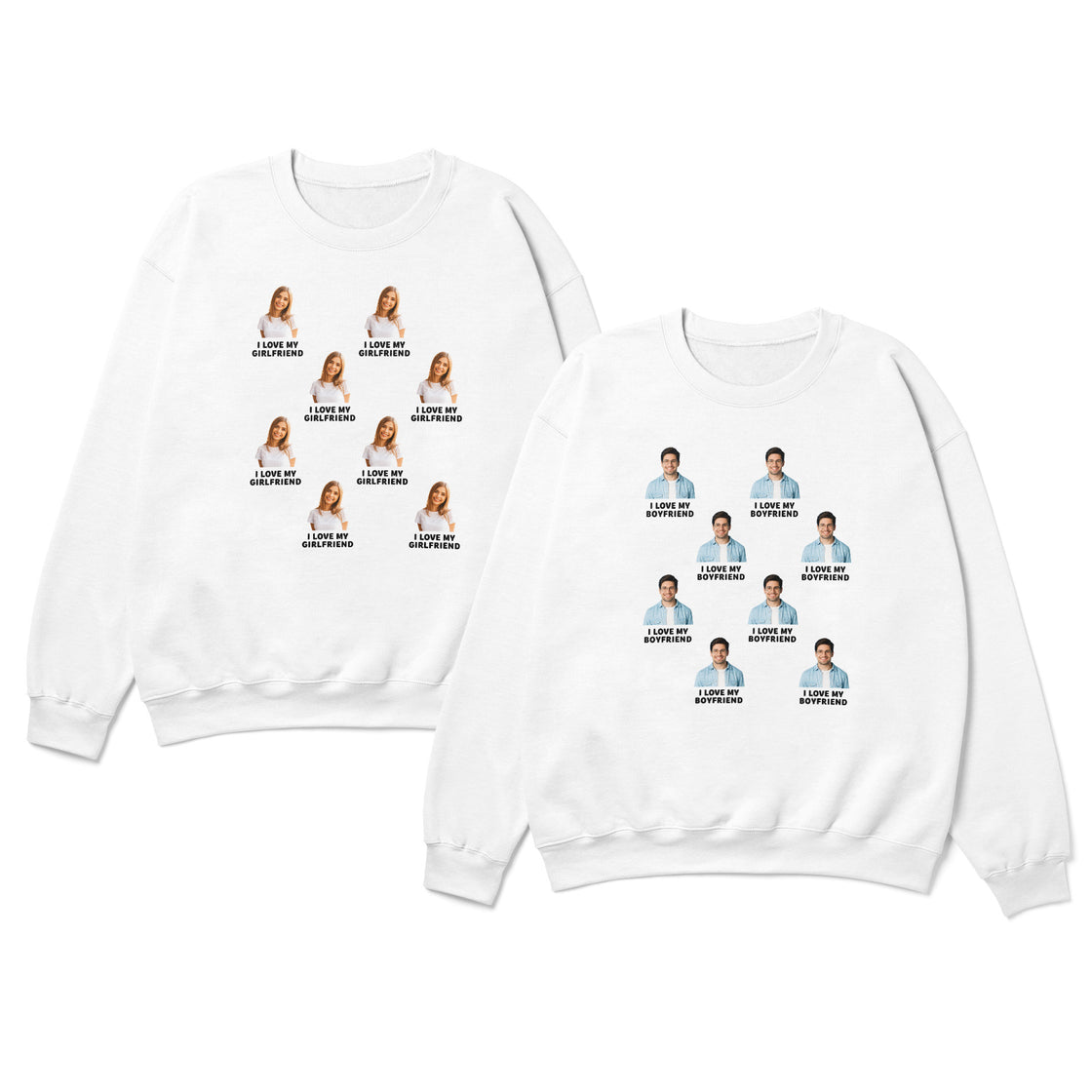 Custom Photo & Text Matching Outfits – Create Personalized Couple Shirts with Your Faces & Message
