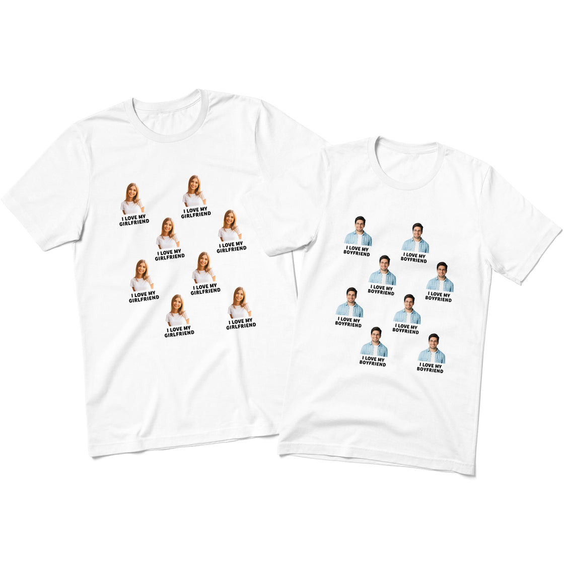 Custom Photo & Text Matching Outfits – Create Personalized Couple Shirts with Your Faces & Message