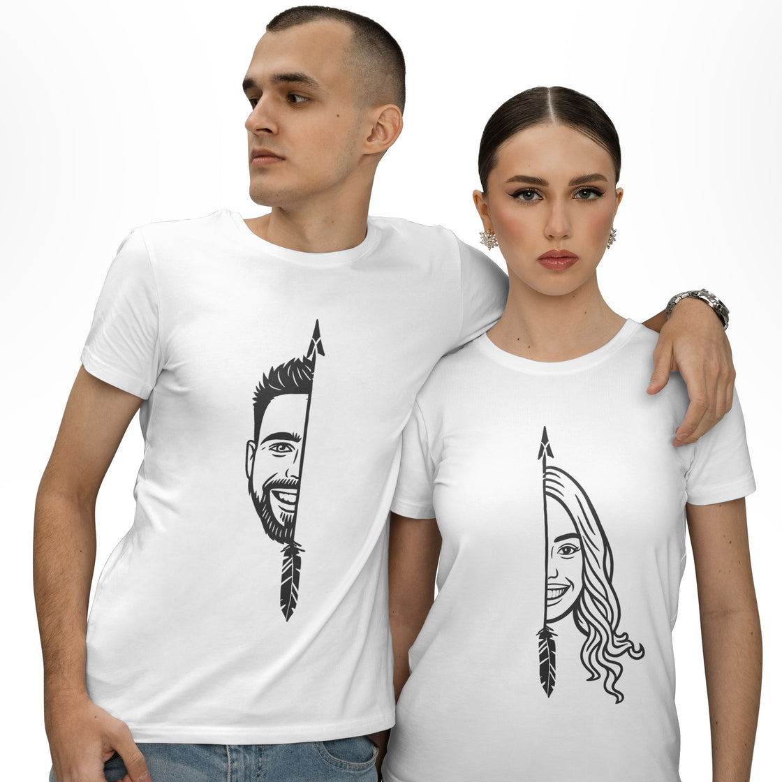 Custom Half-Face Matching Outfits – Personalized Couple Shirts with Your Faces Forming One Complete Design