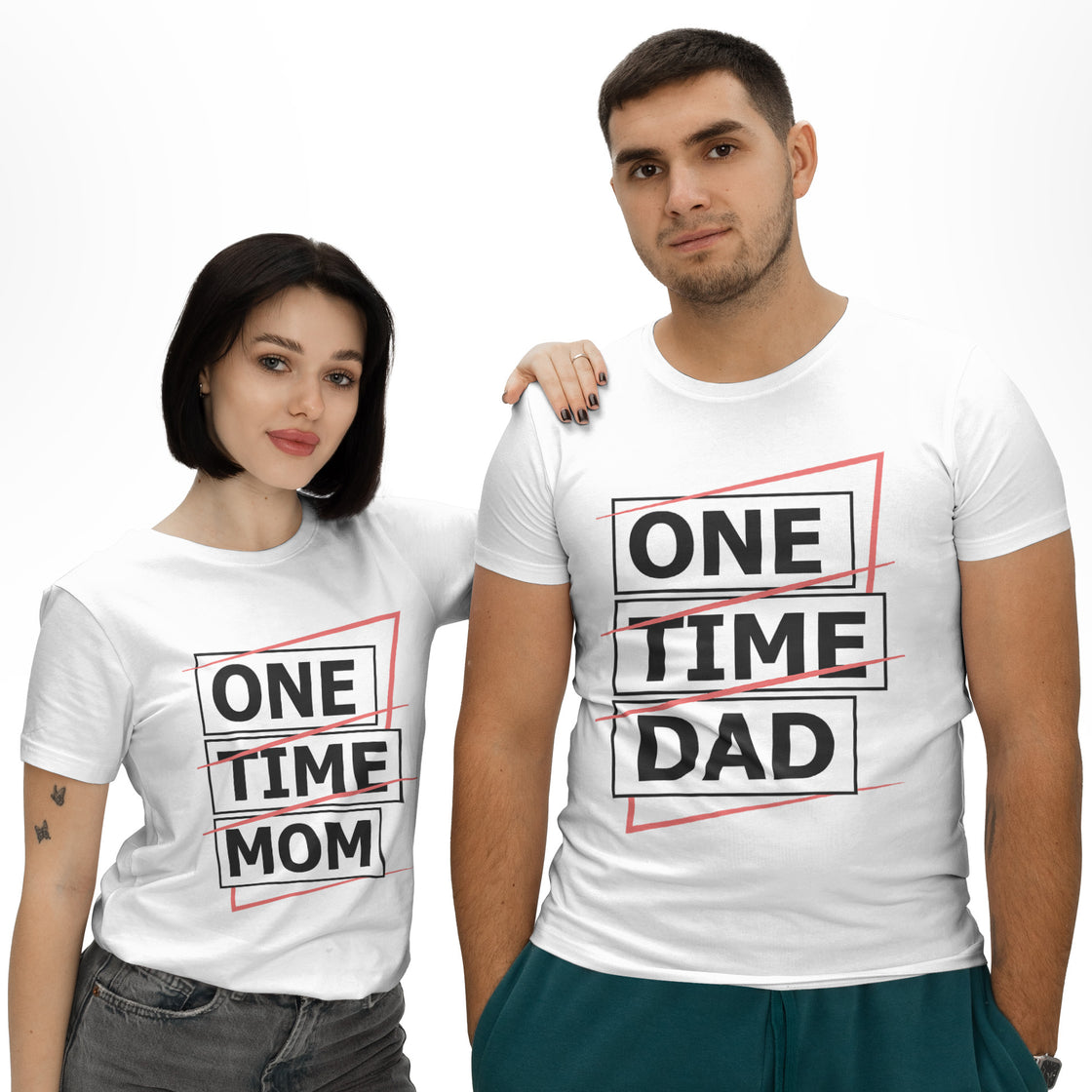One Time Mom & One Time Dad – Minimalist Matching Family Outfit