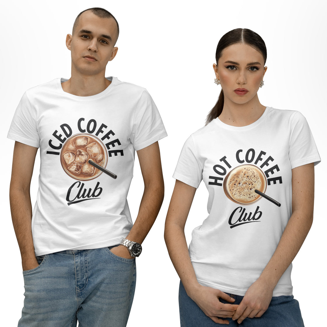Hot Coffee Club & Iced Coffee Club – Funny Matching Outfit for Coffee-Loving Couples