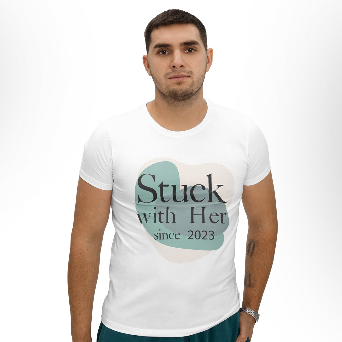 Stuck with Her Since 2023 & Stuck with Him Since 2023 – Funny Matching Set for Couples Who Love to Laugh Together