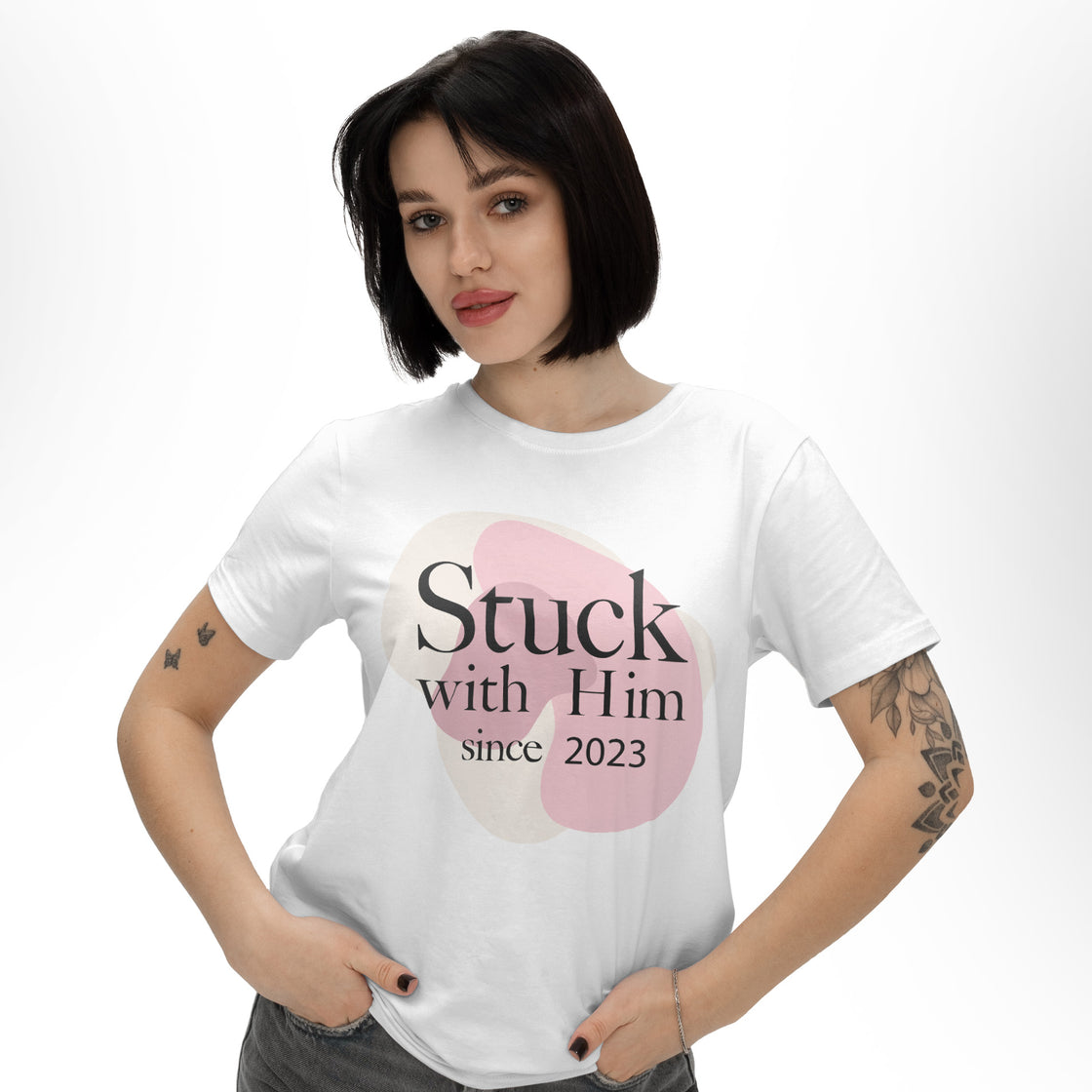Stuck with Her Since 2023 & Stuck with Him Since 2023 – Funny Matching Set for Couples Who Love to Laugh Together