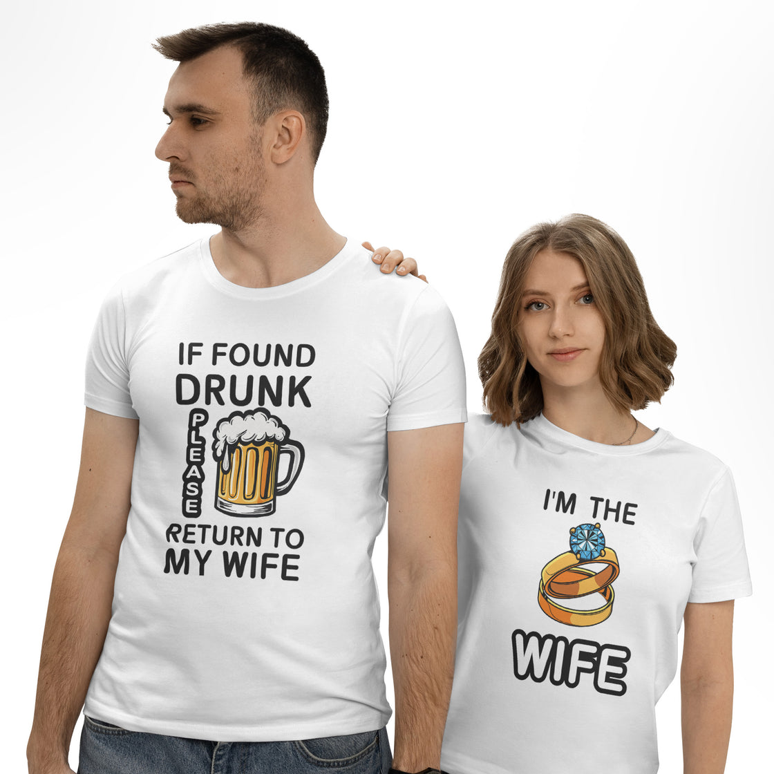 If Found Drunk Please Return to My Wife & Iβm the Wife β Funny Couple Drinking Shirts β Matching Party Tees