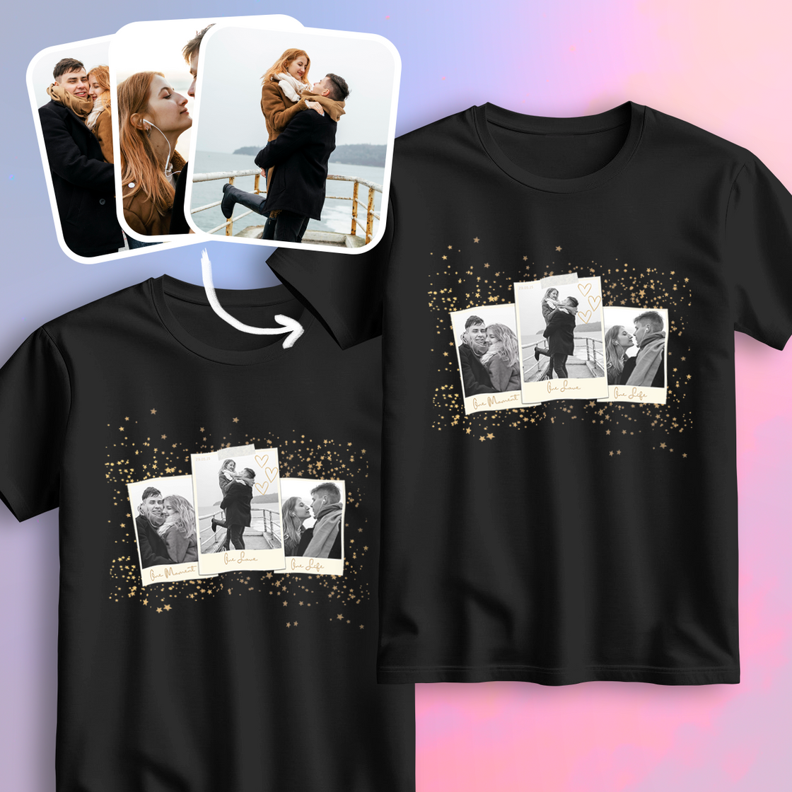 Golden Memories Custom Matching Outfits – Your Favorite Moments in a Sparkling Polaroid Design