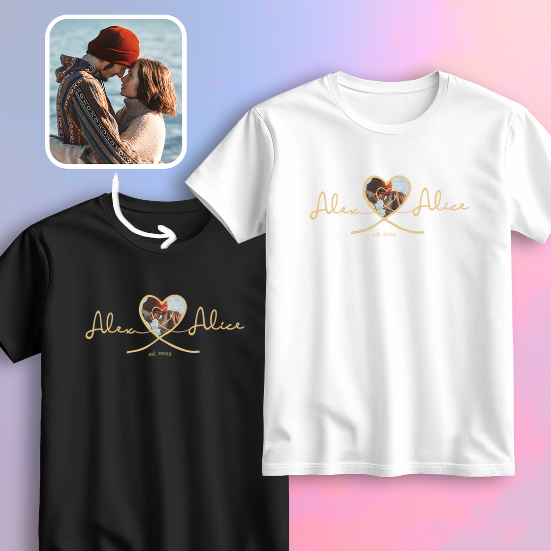Your Names & Heart Photo Matching Outfits – Your Names and Love Story in One Romantic Design