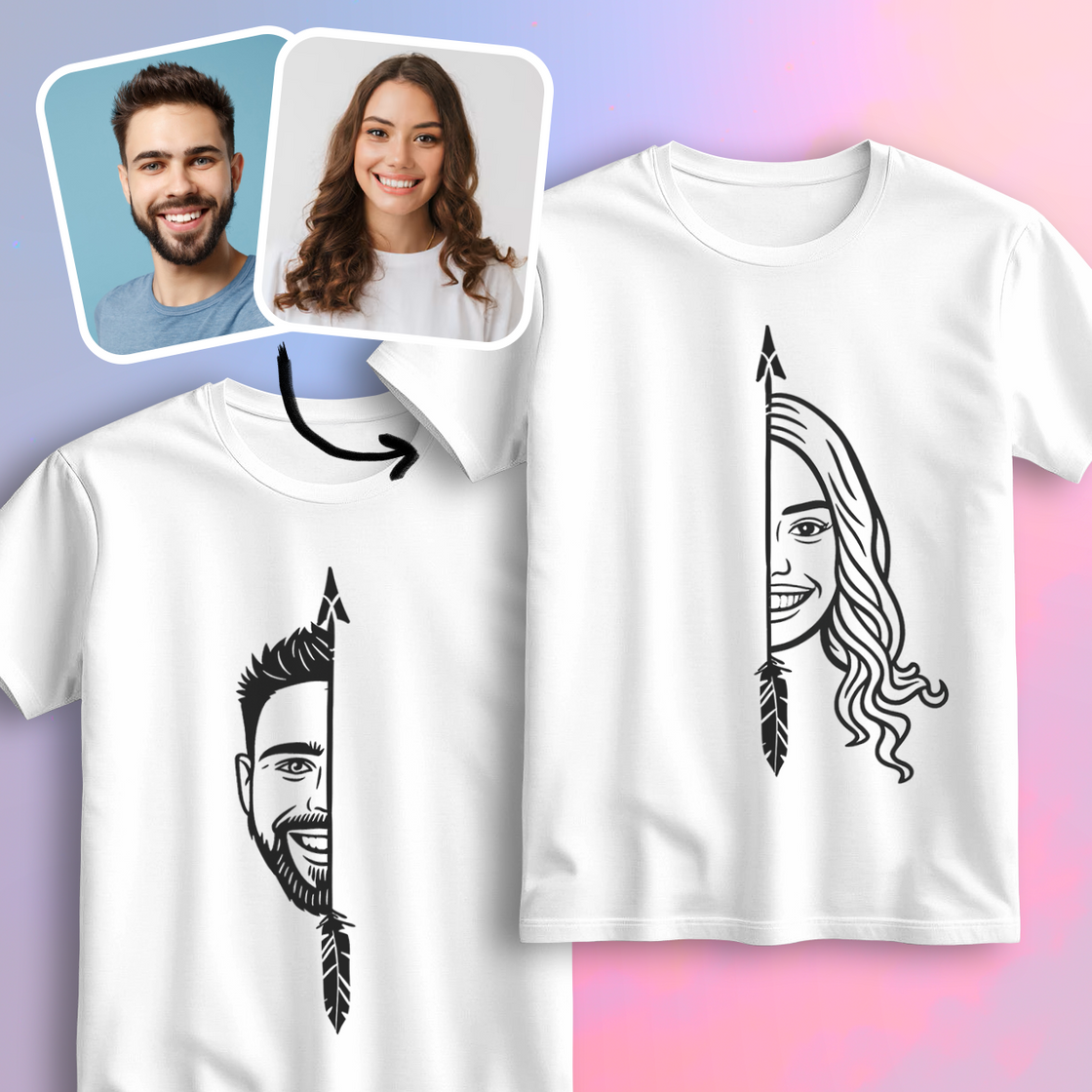 Custom Half-Face Matching Outfits – Personalized Couple Shirts with Your Faces Forming One Complete Design