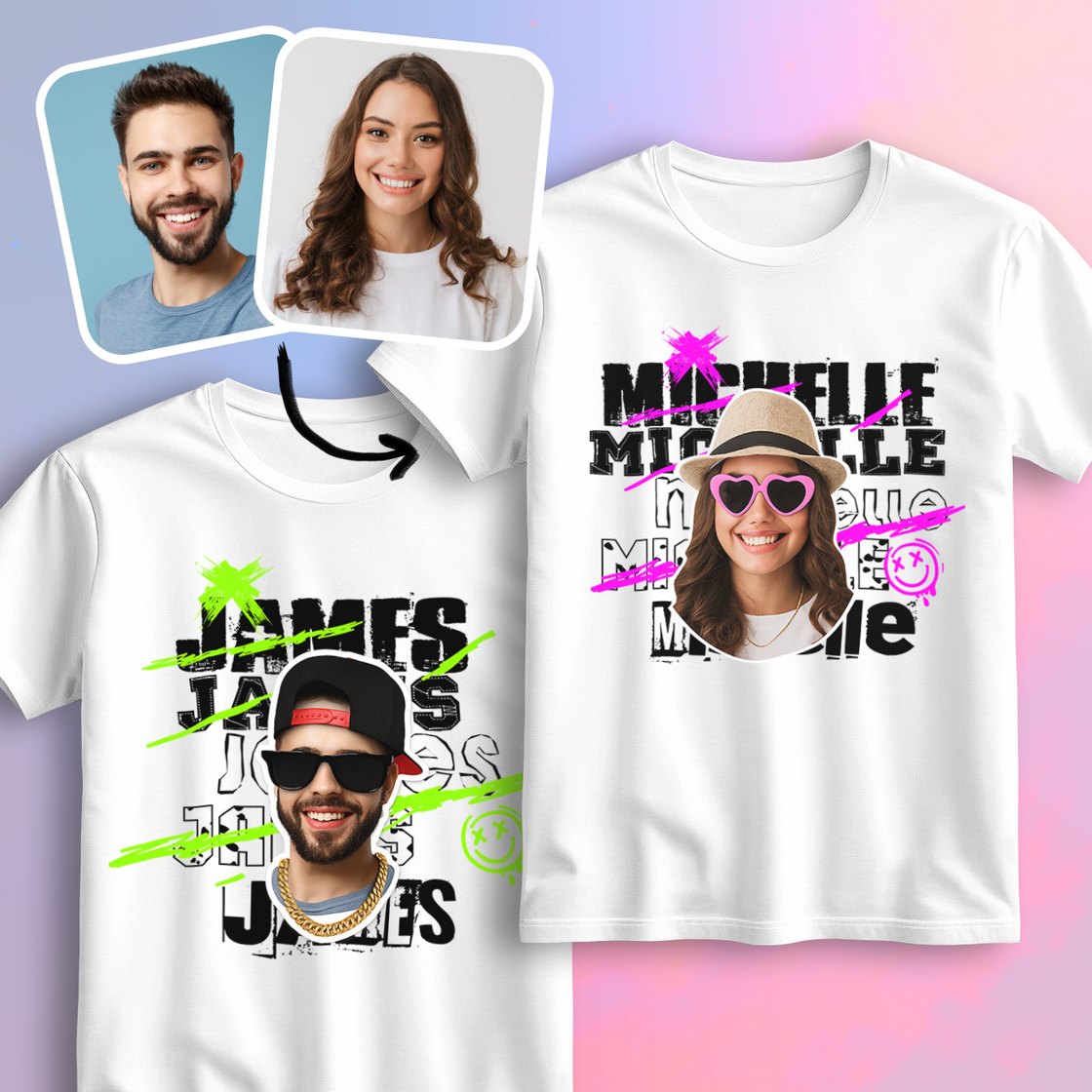 Custom Face Matching Outfits – Add Your Real Faces to a Cute Balloon Couple Design