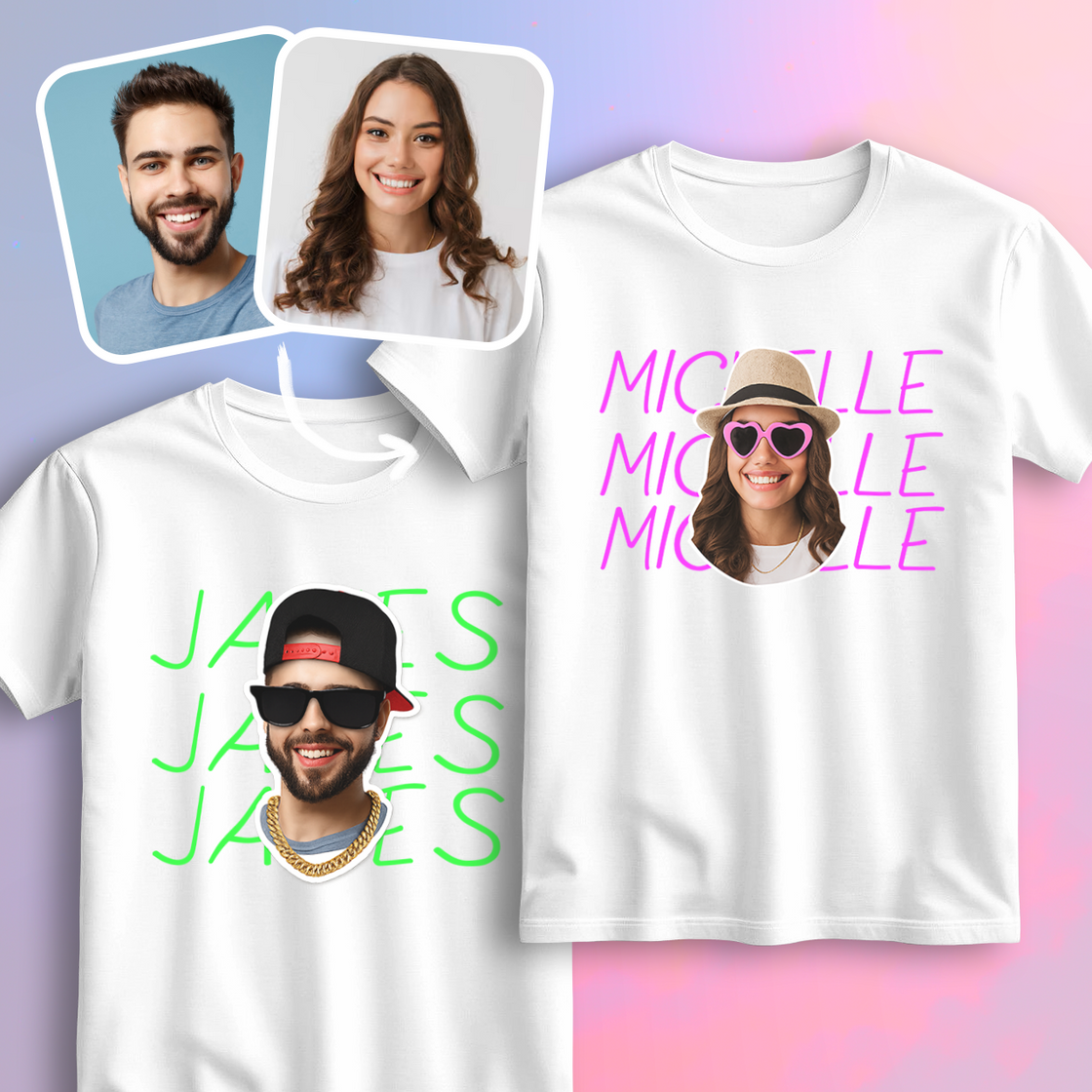Custom Face Matching Outfits – Add Your Real Faces to a Cute Balloon Couple Design