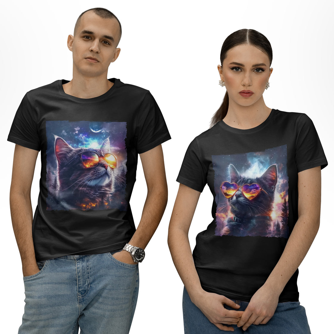 Cosmic Cool Cats β Trendy Matching Outfit for Stylish Couples Who Love Cats