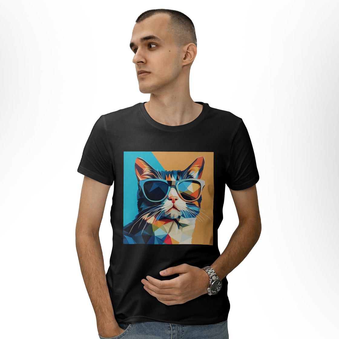 Geomeowtric Cool β Abstract Matching Outfit for Stylish Cat-Loving Couples