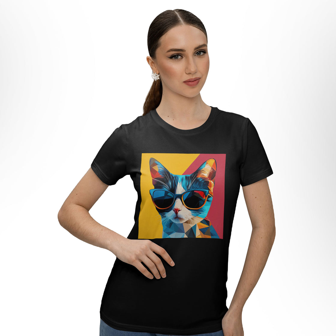 Geomeowtric Cool β Abstract Matching Outfit for Stylish Cat-Loving Couples