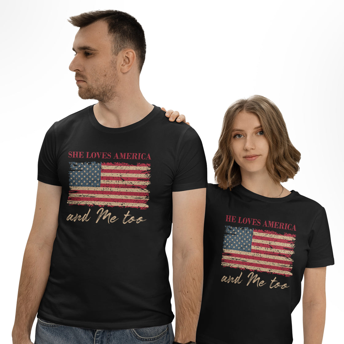 She Loves America and Me Too &  He Loves America and Me Too – Matching Outfits for Patriotic Couples
