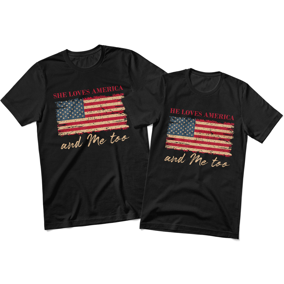 She Loves America and Me Too &  He Loves America and Me Too – Matching Outfits for Patriotic Couples
