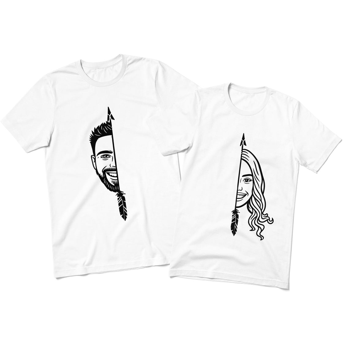 Custom Half-Face Matching Outfits – Personalized Couple Shirts with Your Faces Forming One Complete Design