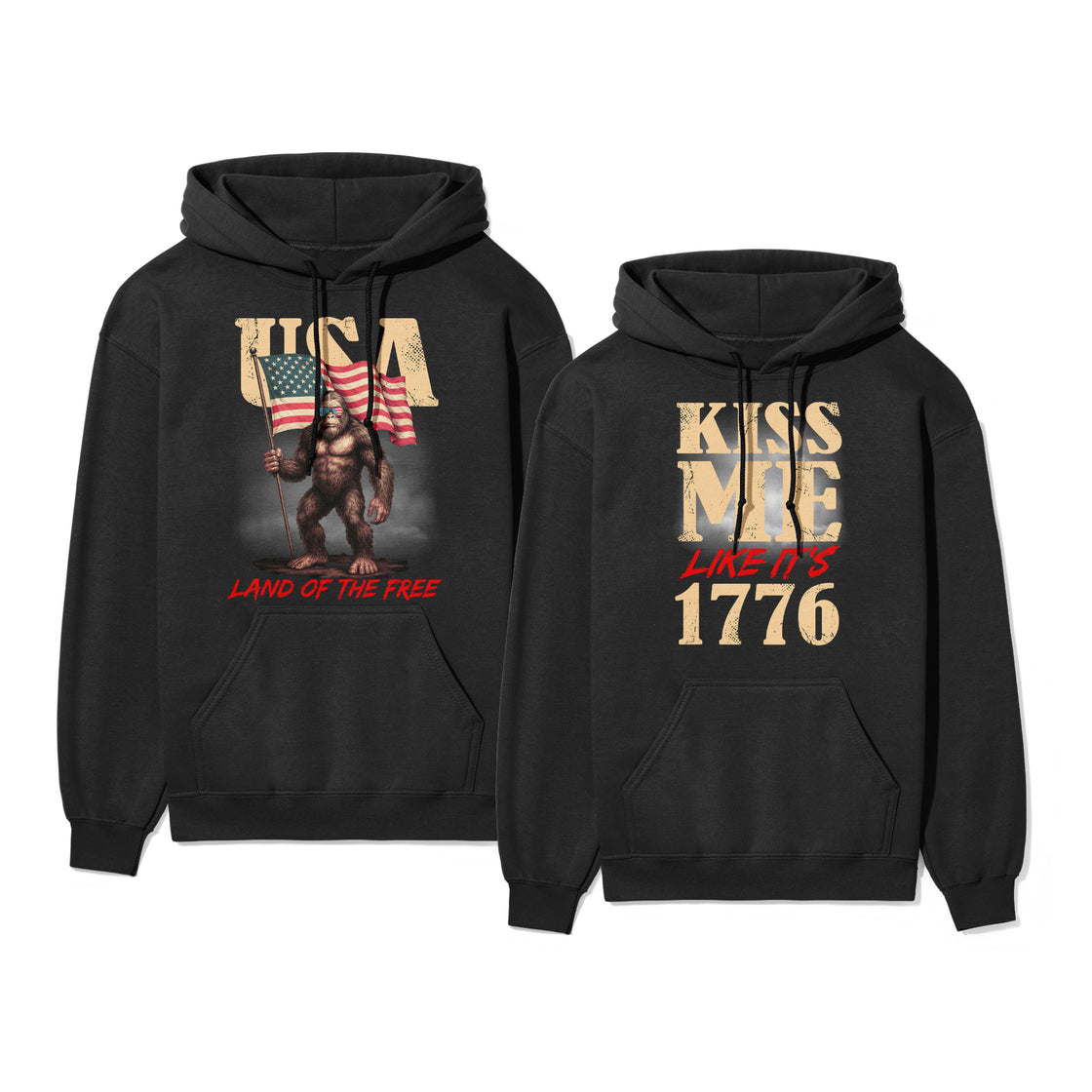 Kiss Me Like It’s 1776 & USA Bigfoot – Funny Matching Outfits for Patriotic Couples