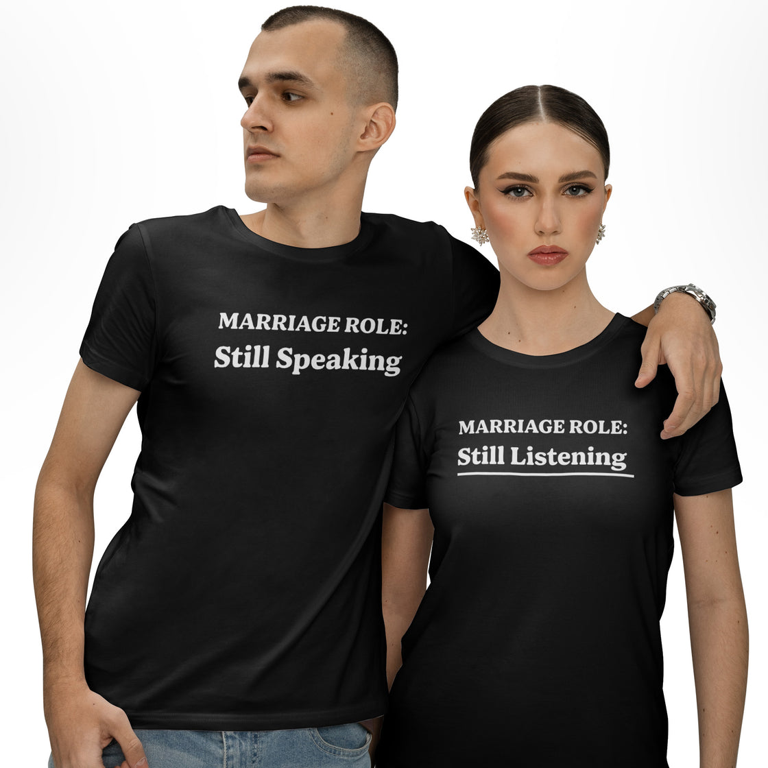 Marriage Role: Still Speaking & Marriage Role: Still Listening - Matching Set | Funny Couple Outfit for Him & Her