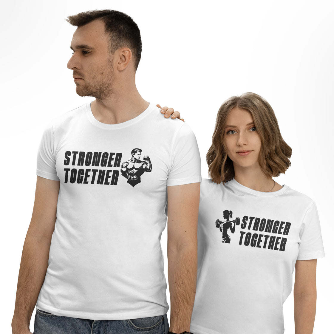 Stronger Together Couple Workout Shirts – Matching Fitness Gym Tees for Fit Couples & Gym Partners
