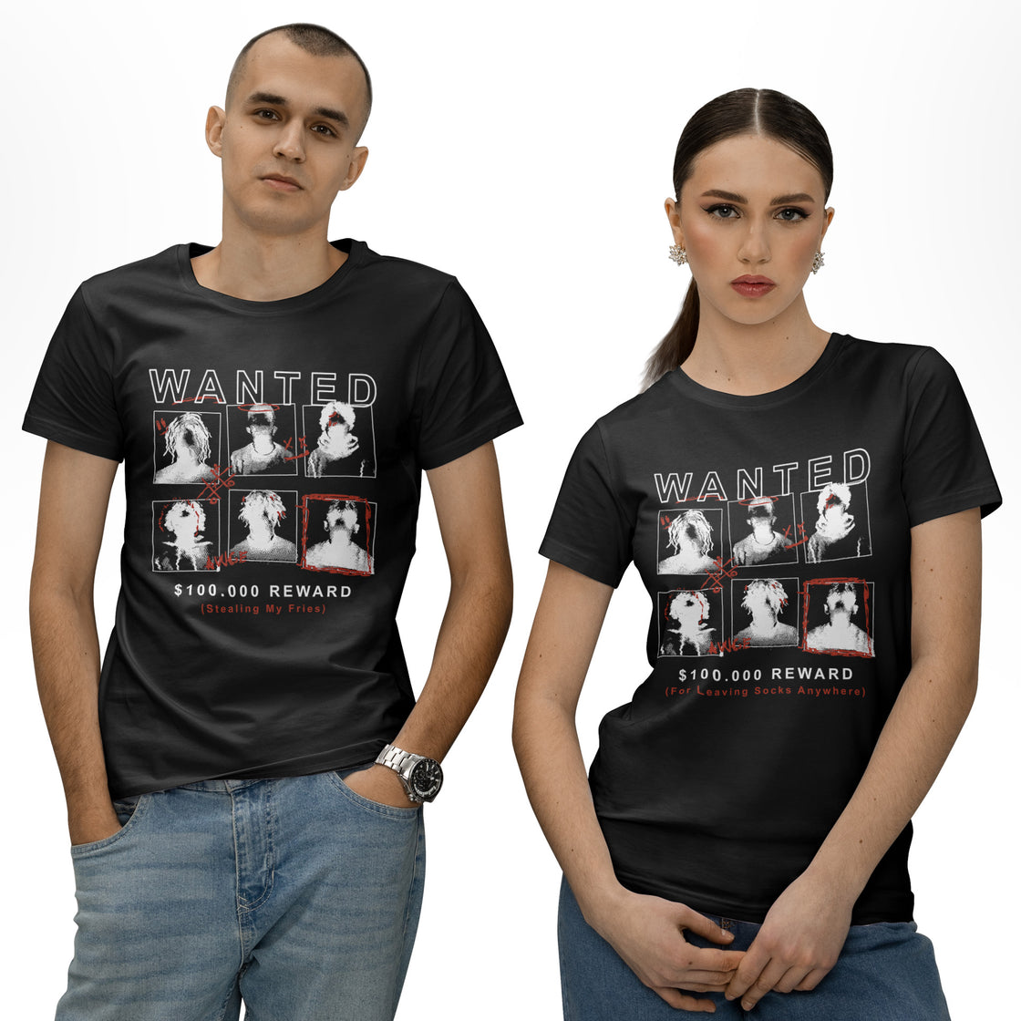 Custom Wanted Matching Outfits – Turn Your Faces into a $100,000 “Couple Crimes” Poster