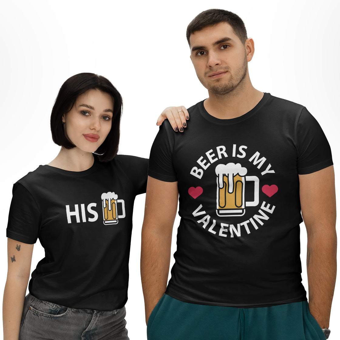 Beer Is My Valentine & His – Funny Matching Valentine’s Day Shirts for Couples
