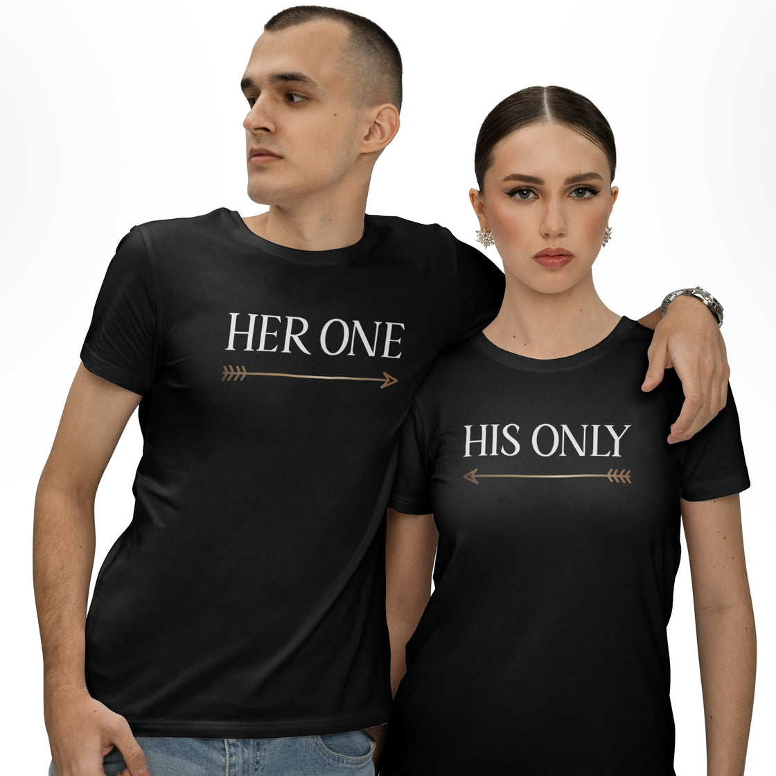 Her One & His Only – Matching Couple Shirts with Arrow Design