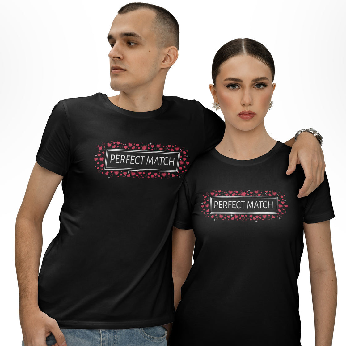Perfect Match – Couple Shirts Minimalist Design with Romantic Heart Frame