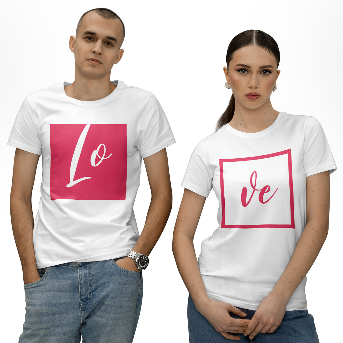 LO & VE – Split Couple Shirts Bold Red Minimalist Design