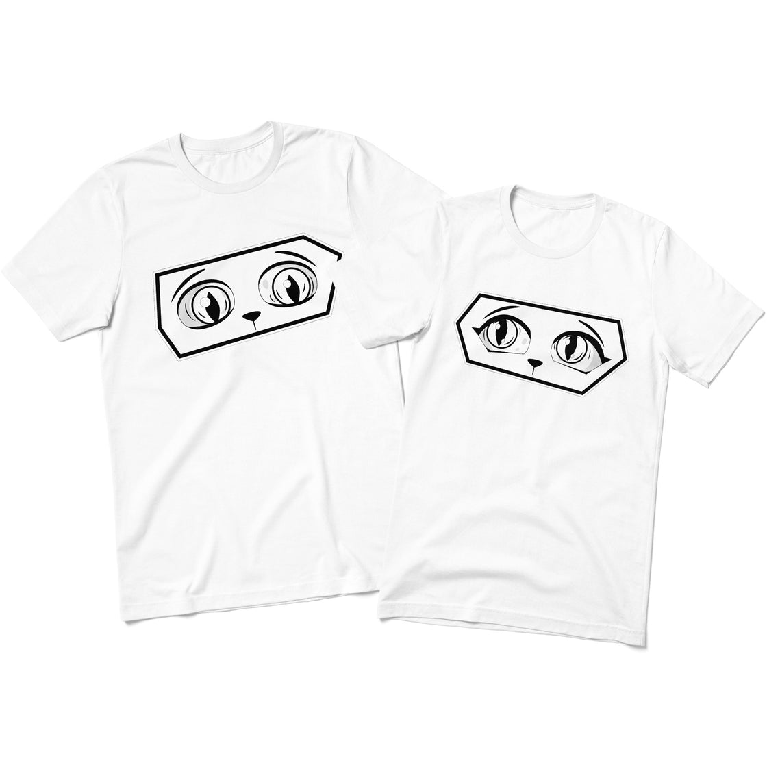 Suspicious Cat Couple Tees – Matching Looks of Judgement