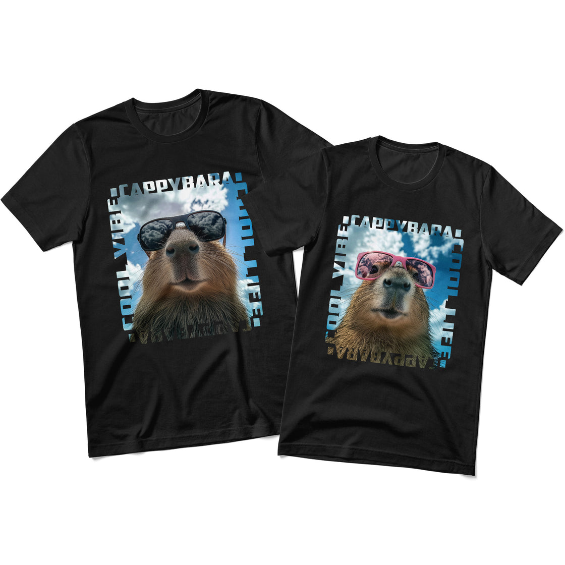 Cool Vibe Capybara – Matching Tees for Couples with Big Vibes