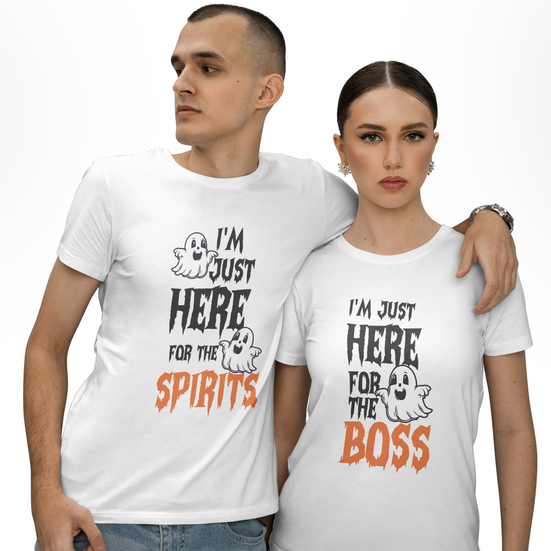 I'm Just Here for the Spirits & the Boss – Funny Couple Matching Set for the Holiday Mood