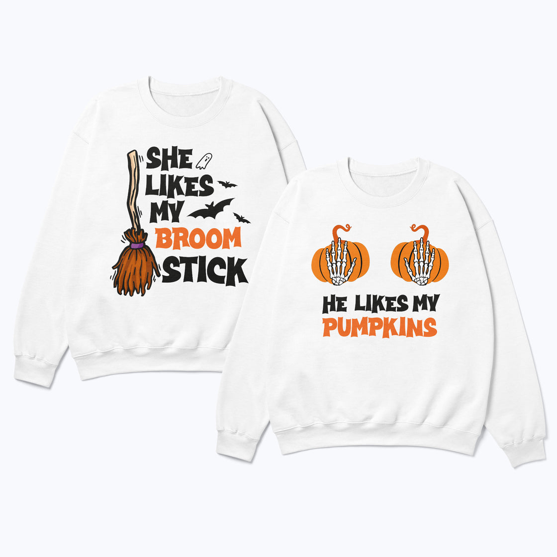 She Likes My Broomstick & He Likes My Pumpkins – Funny His and Hers Matching Outfits for Spooky Season