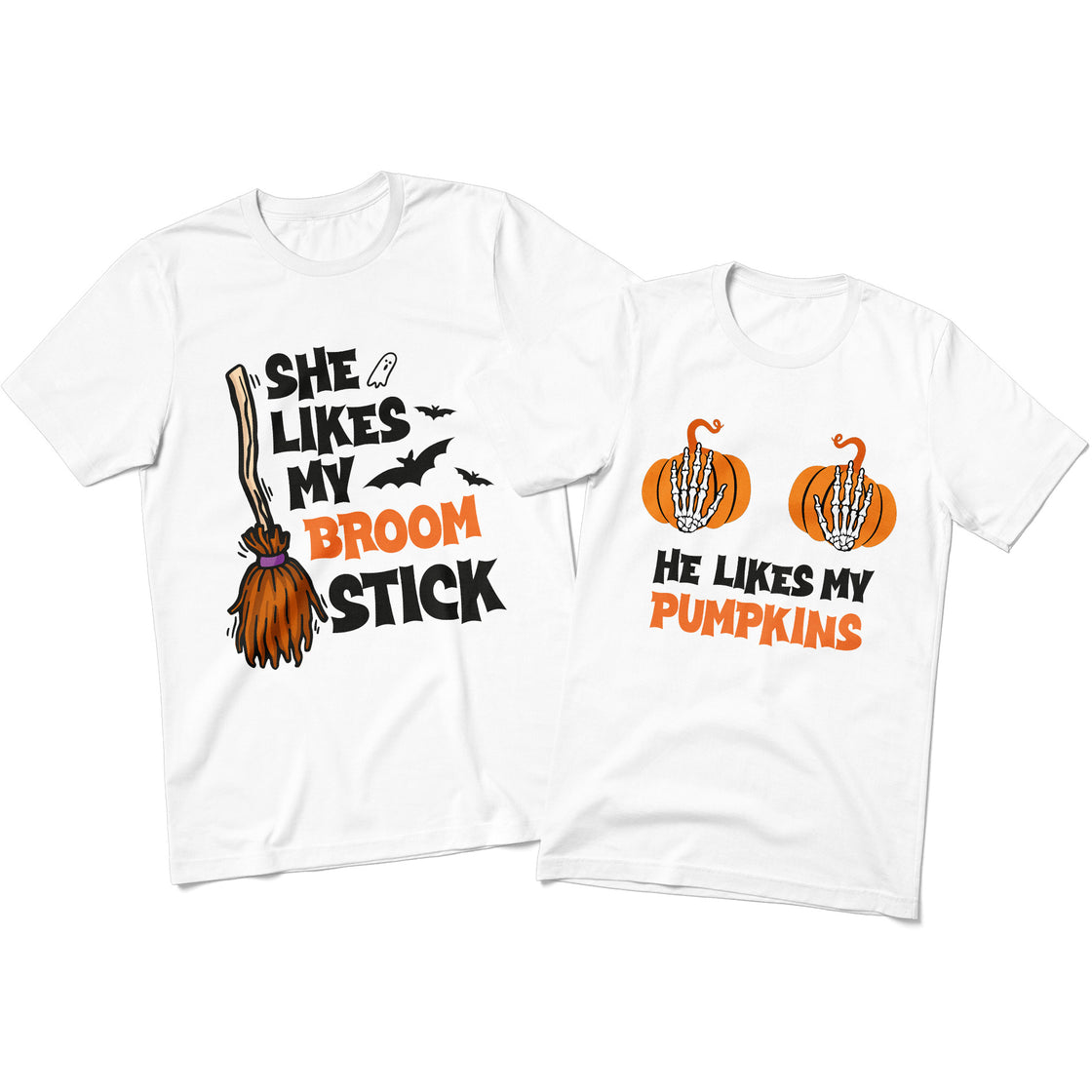 She Likes My Broomstick & He Likes My Pumpkins – Funny His and Hers Matching Outfits for Spooky Season