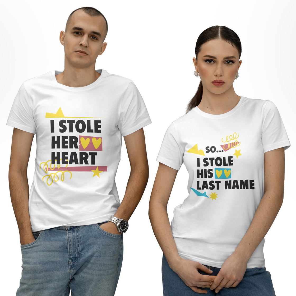 I Stole Her Heart & So... I Stole His Last Name – Matching Couple Outfit for Engagement or Honeymoon