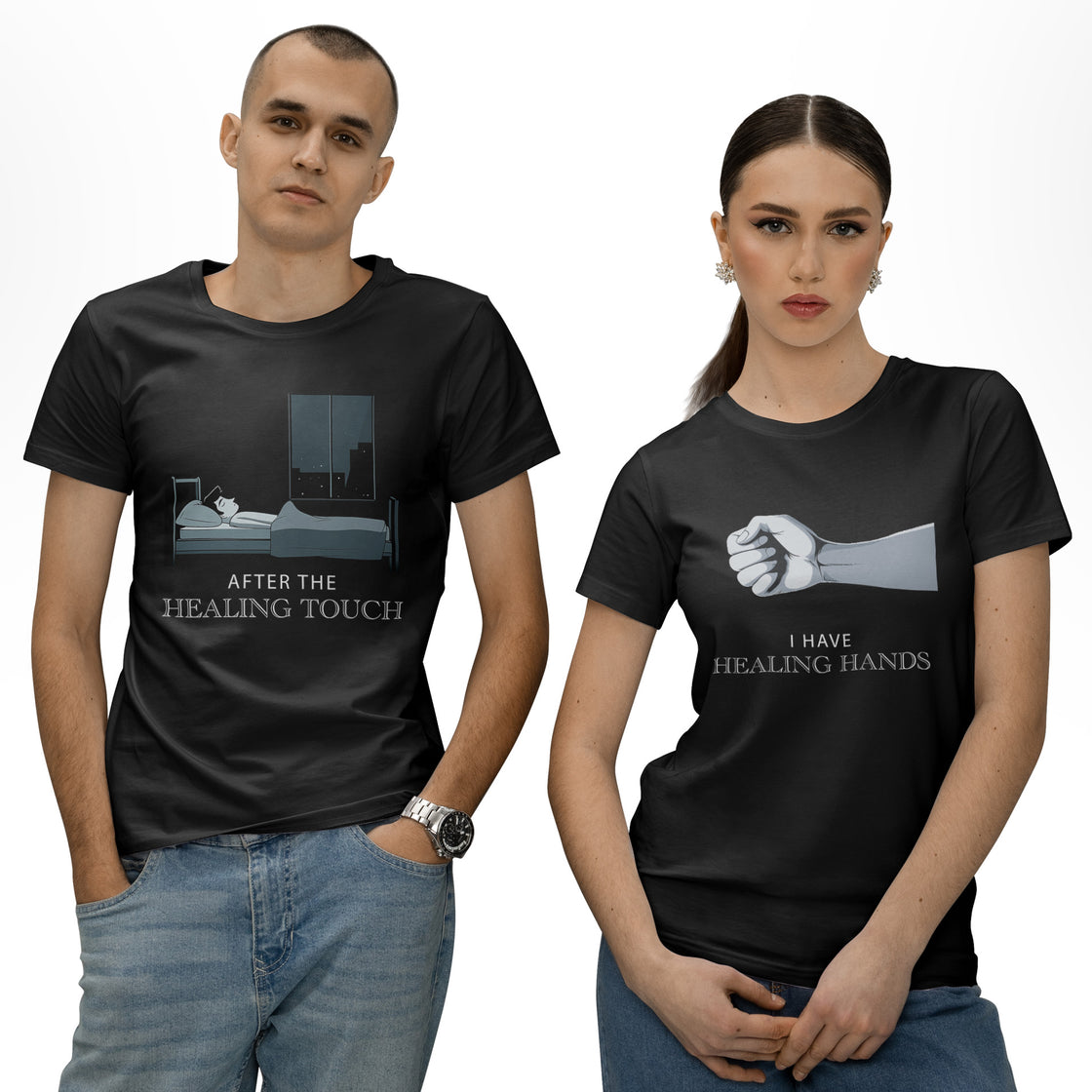 I Have Healing Hands & After the Healing Touch – Funny Spicy Matching Couple T-Shirts
