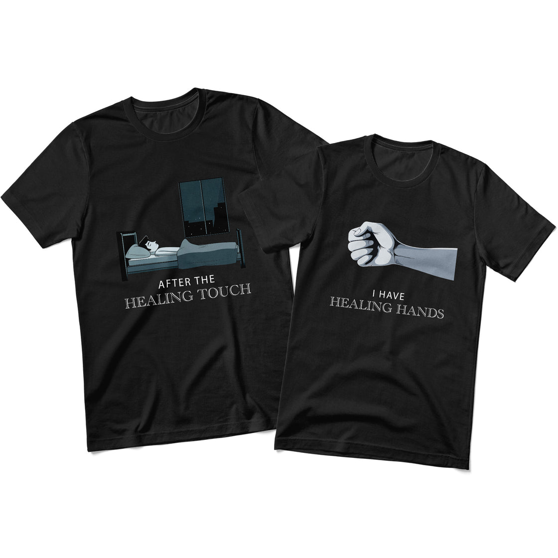 I Have Healing Hands & After the Healing Touch – Funny Spicy Matching Couple T-Shirts