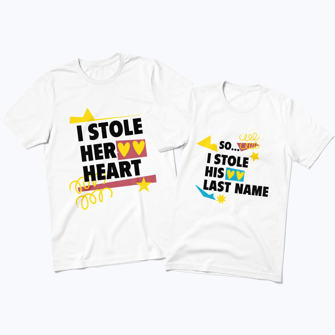 I Stole Her Heart & So... I Stole His Last Name – Matching Couple Outfit for Engagement or Honeymoon