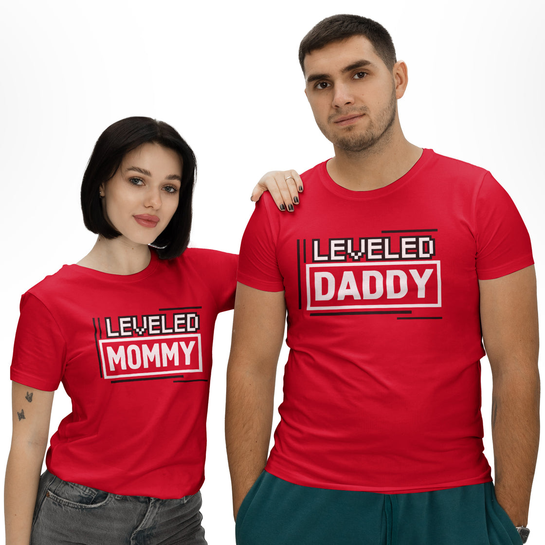 Leveled Daddy & Mommy – Fun Couple Outfit Idea for Parents-to-Be
