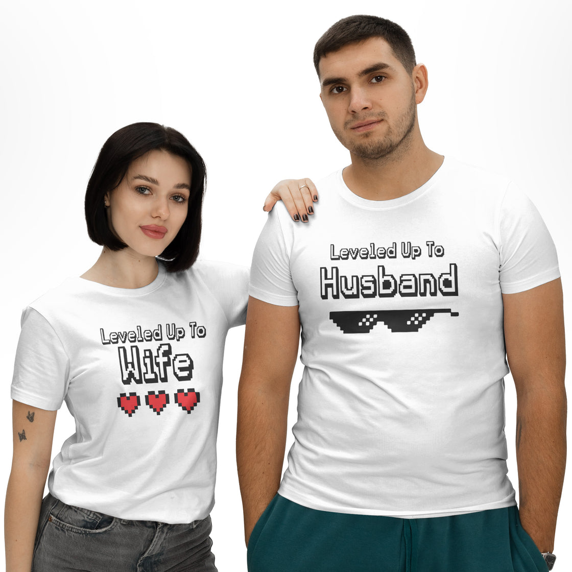 Leveled Up to Husband & Wife – Gamer Couple Matching Look for Newlyweds