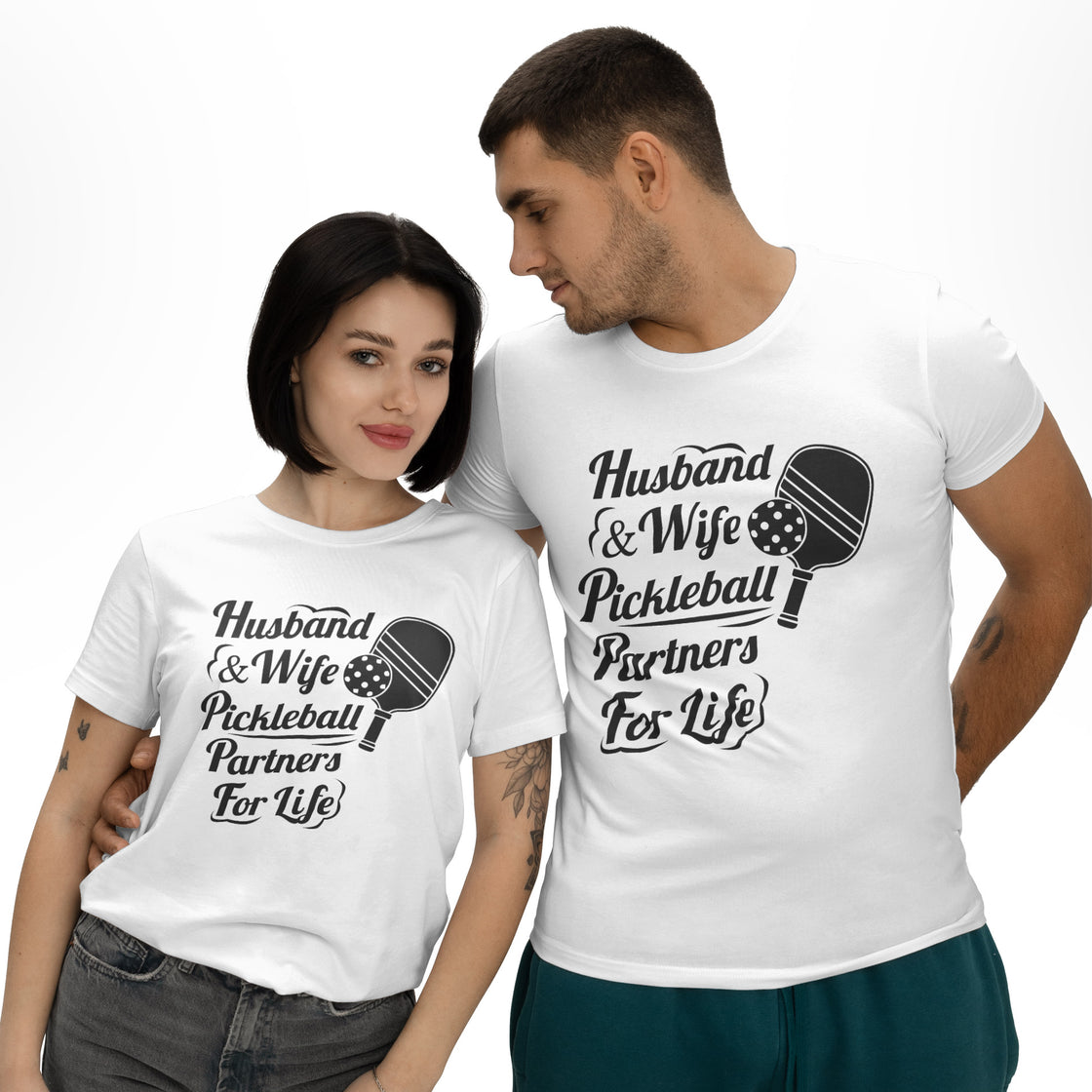 Husband & Wife Pickleball Partners for Life – Matching Sports T-Shirts