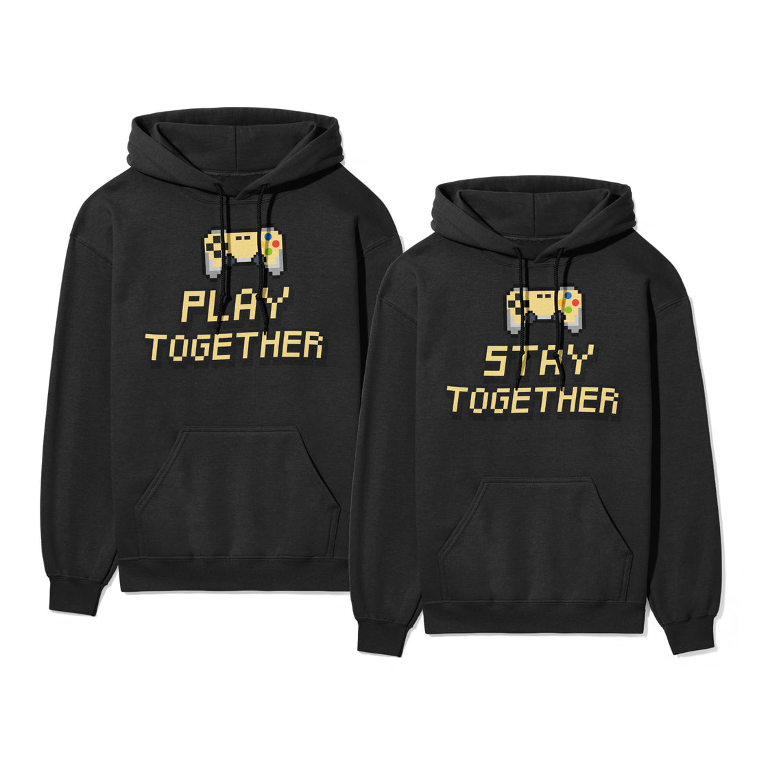 Play Together & Stay Together – Matching Gamer Couple Shirts – Pixel Controller T-Shirts