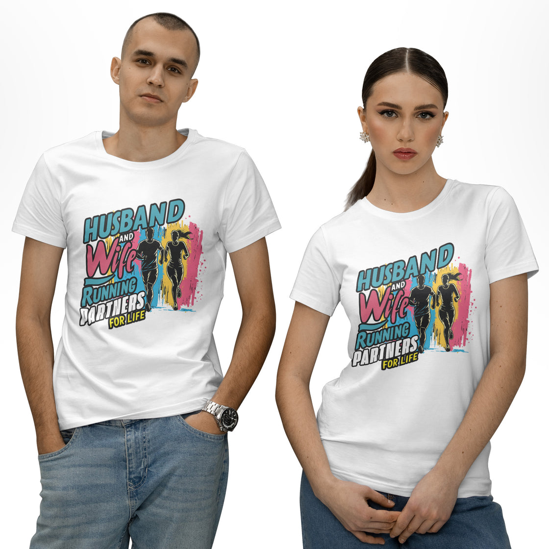 Husband and Wife Running Partners for Life – Matching Fitness – Workout Couple Gift