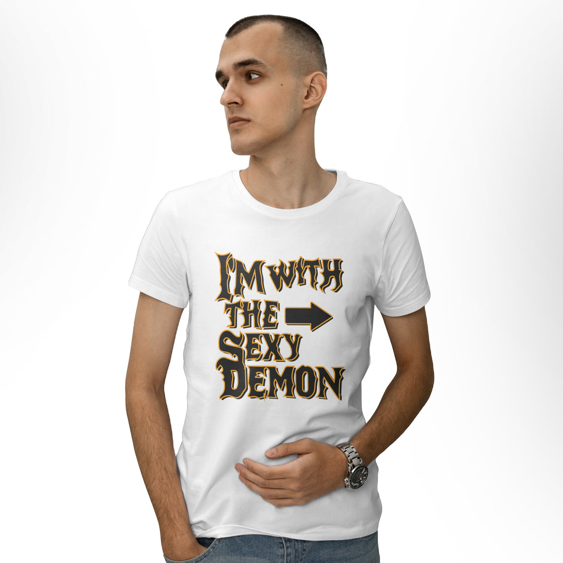 I’m With the Sexy Demon & I’m the Sexy Demon – Matching Funny Halloween Tees for Him and Her