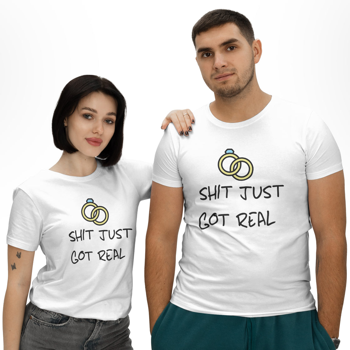 Shit Just Got Real – Matching Tees for Bride and Groom