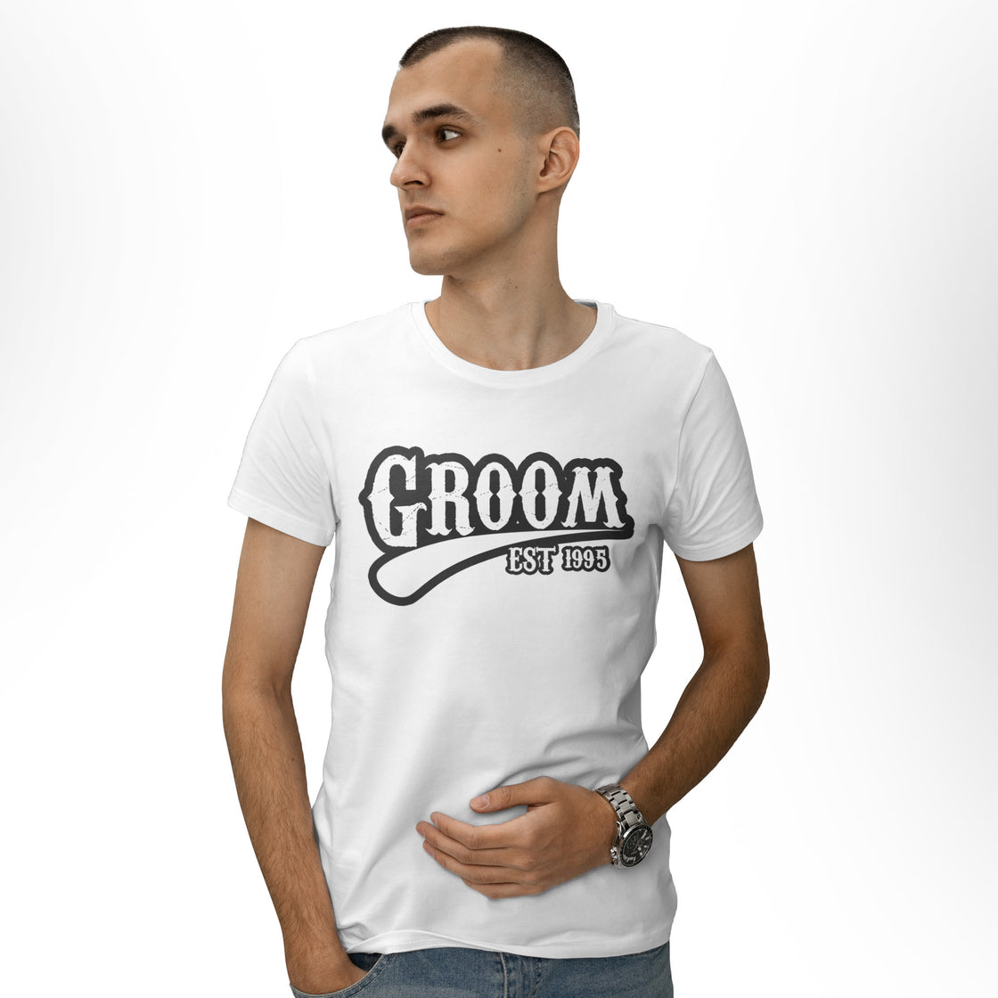 Groom EST 1995 & Bride Groom | Coordinated Couple Outfit for Anniversary & Wedding