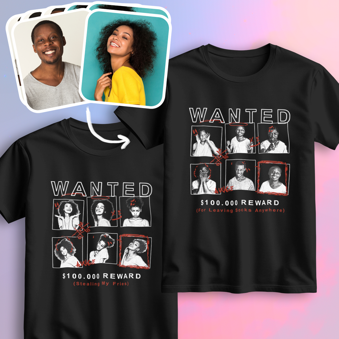 Custom Wanted Matching Outfits – Turn Your Faces into a $100,000 “Couple Crimes” Poster