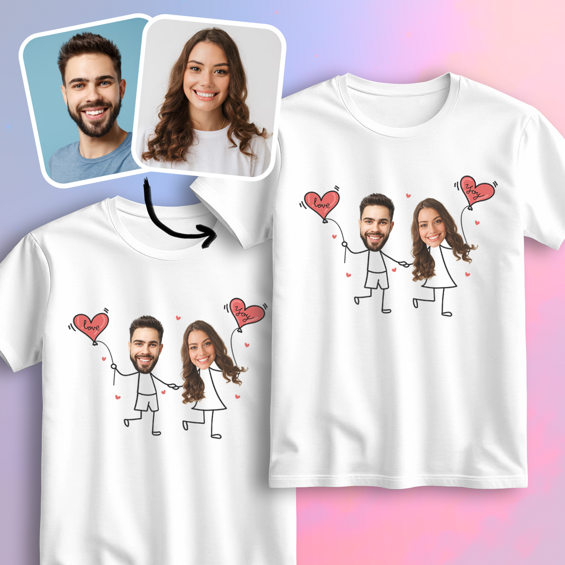 Custom Face Matching Outfits – Add Your Real Faces to a Cute Balloon Couple Design