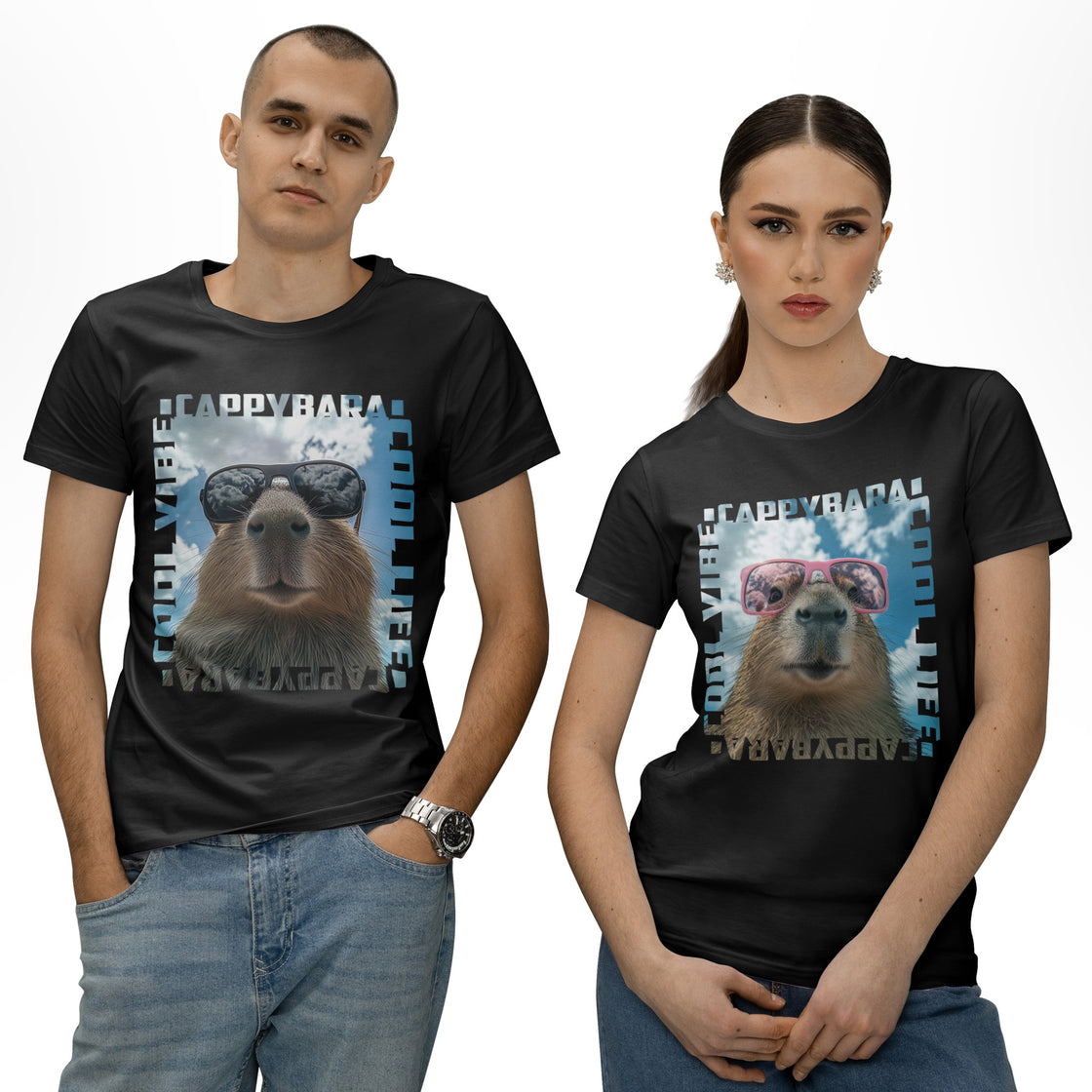Cool Vibe Capybara – Matching Tees for Couples with Big Vibes